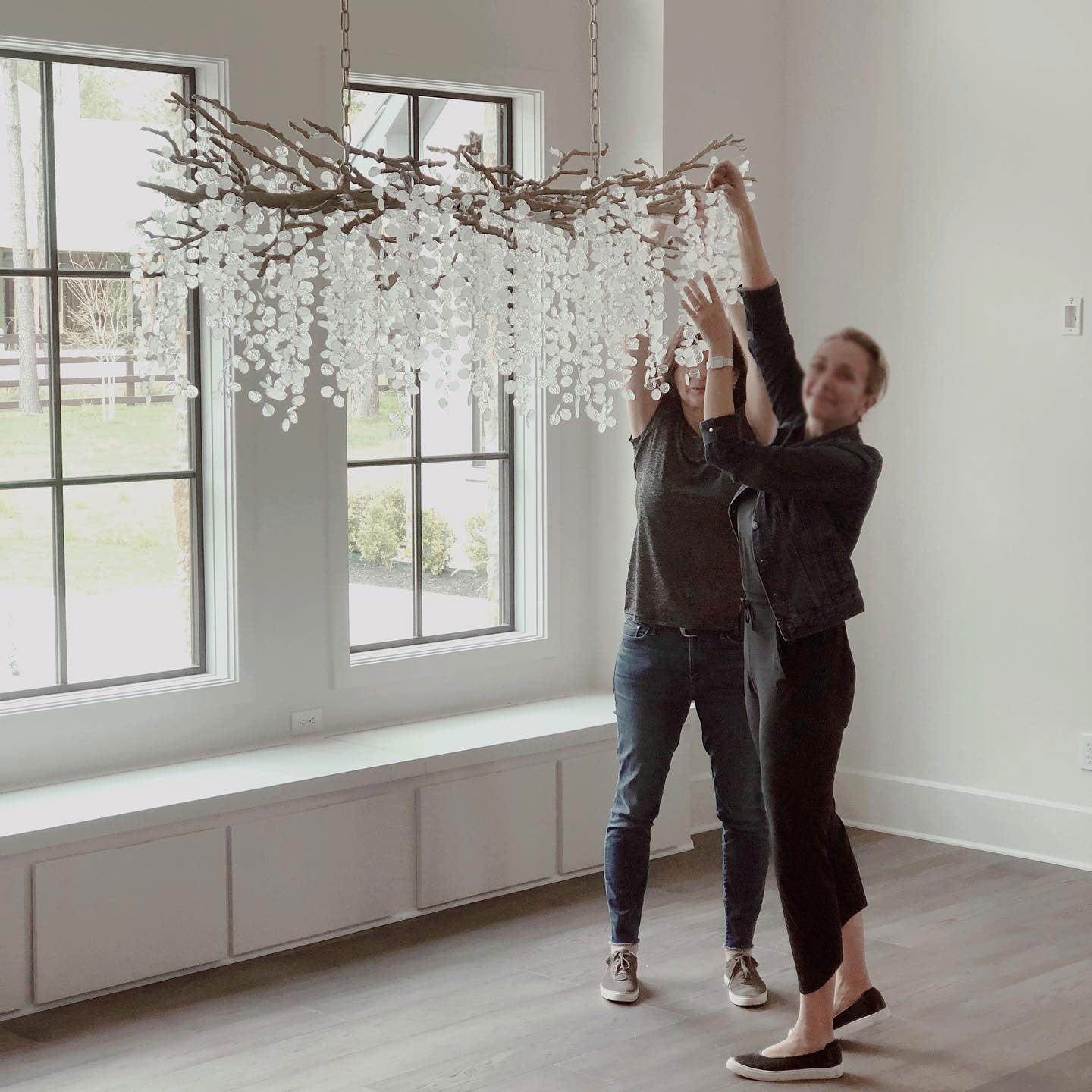 Modern Crystal Glass Branch Chandelier for Dining Room and High Ceiling Foyers