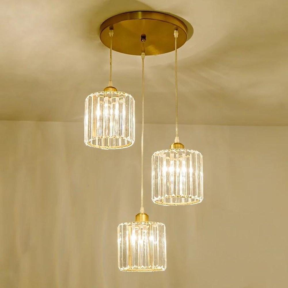 Modern Crystal Lantern Chandelier 3 Light LED Island Pendant Ceiling Lamp for Kitchen and Dining Room
