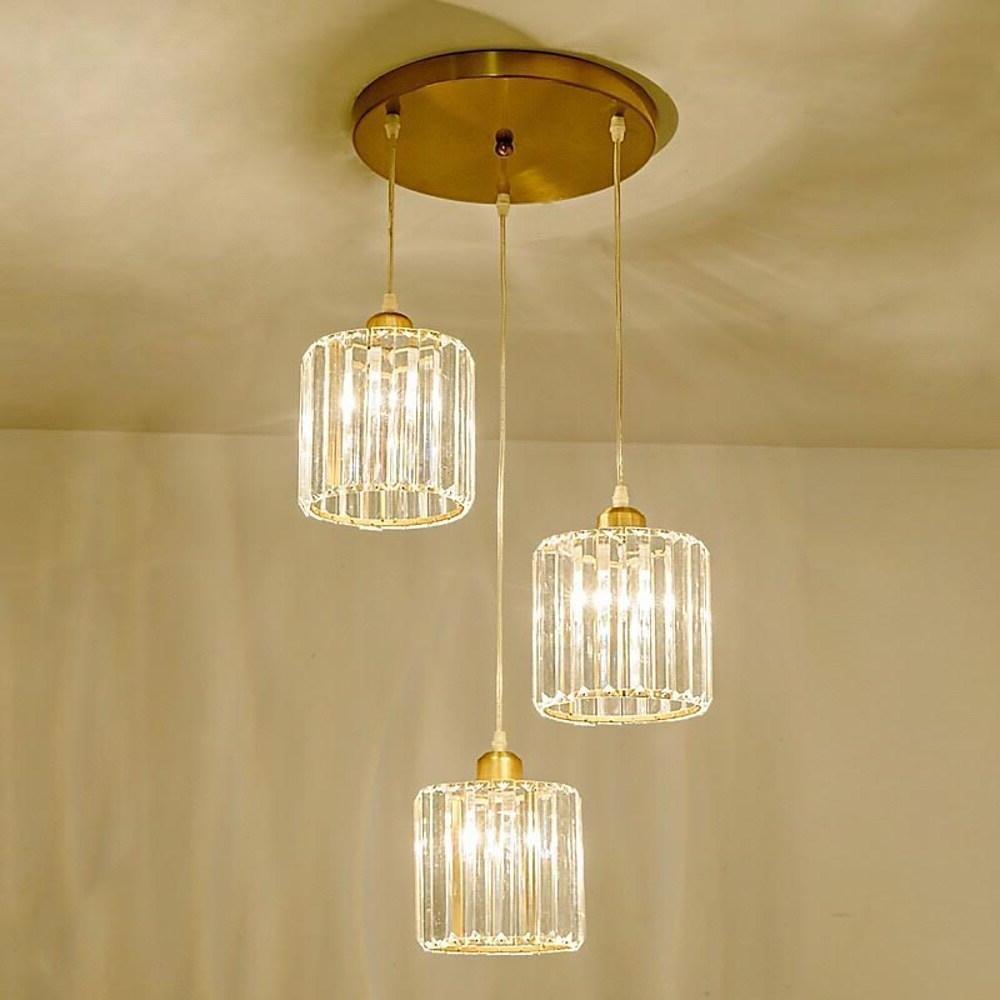 Modern Crystal Lantern Chandelier 3 Light LED Island Pendant Ceiling Lamp for Kitchen and Dining Room