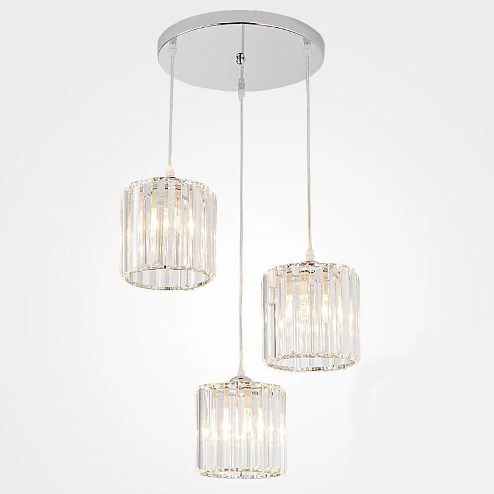 Modern Crystal Lantern Chandelier 3 Light LED Island Pendant Ceiling Lamp for Kitchen and Dining Room
