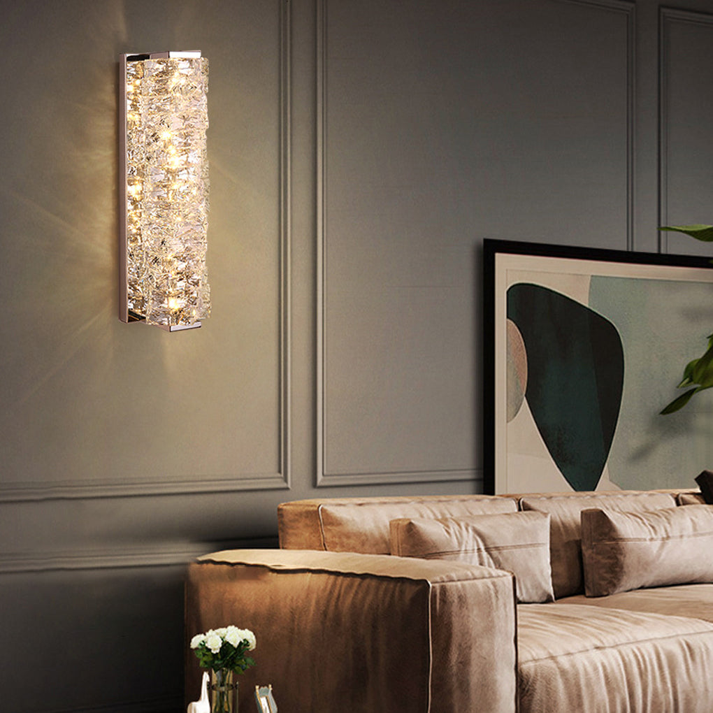Modern Crystal LED Wall Sconce with 3 Color Dimming Stainless Steel Luxury Wall Lamp for Bedroom Hallway
