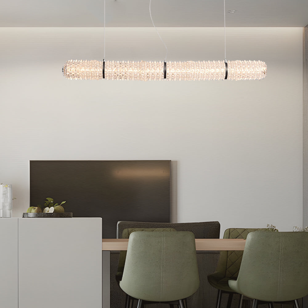 Modern Crystal Linear Island Pendant Light Brushed Black LED Chandelier for Kitchen Dining Room