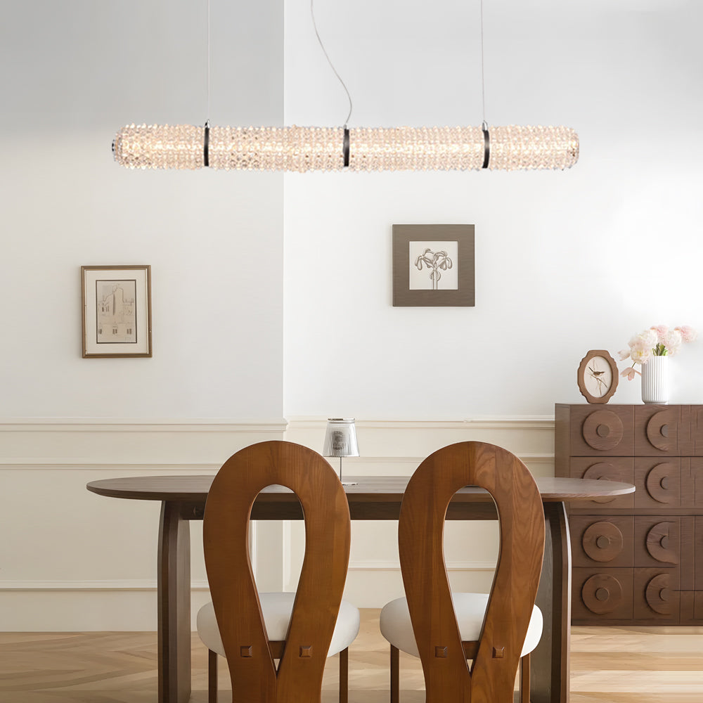 Modern Crystal Linear Island Pendant Light Brushed Black LED Chandelier for Kitchen Dining Room