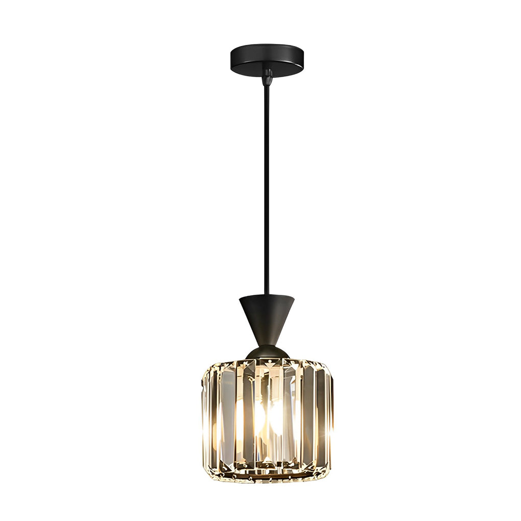 Modern Crystal Pendant Light with 3 Step Dimming Adjustable Hanging Lamp in Black and Gold
