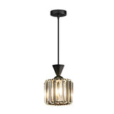 Modern Crystal Pendant Light with 3 Step Dimming Adjustable Hanging Lamp in Black and Gold
