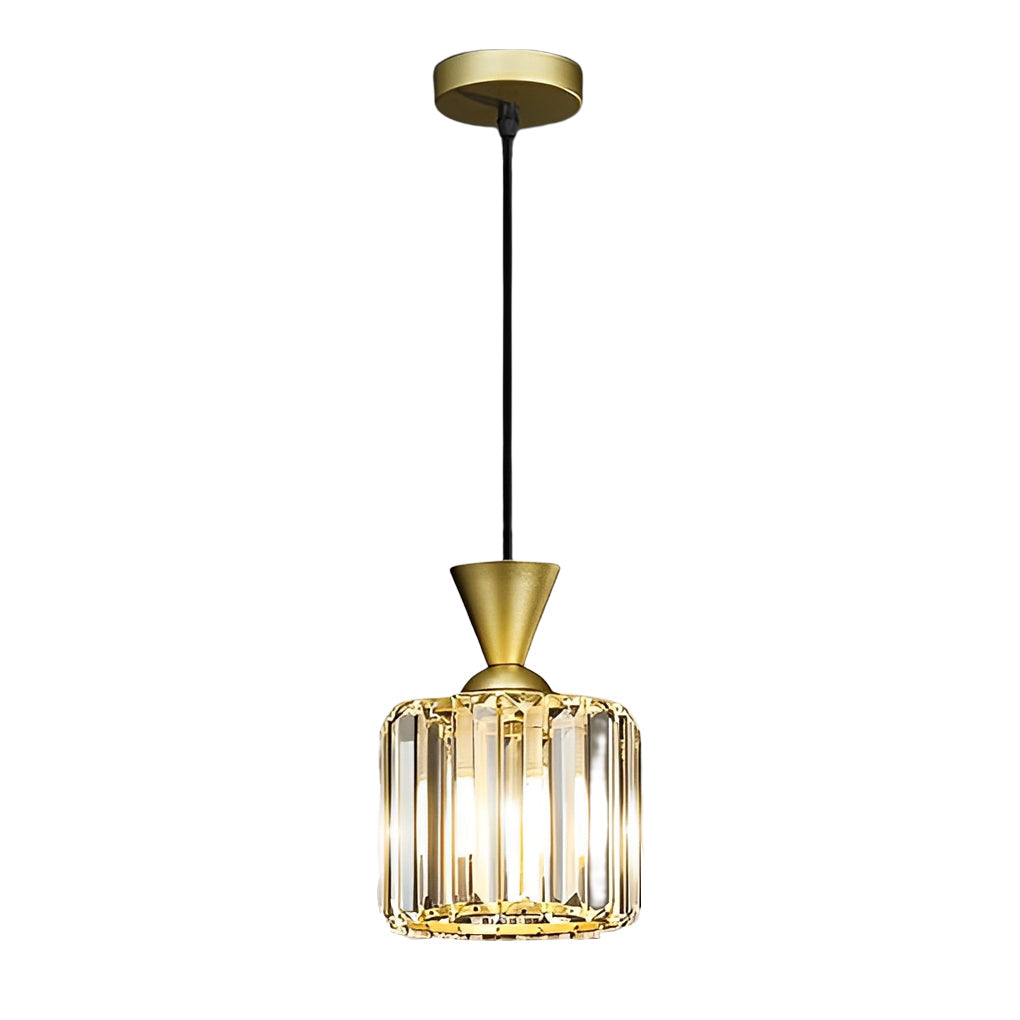 Modern Crystal Pendant Light with 3 Step Dimming Adjustable Hanging Lamp in Black and Gold