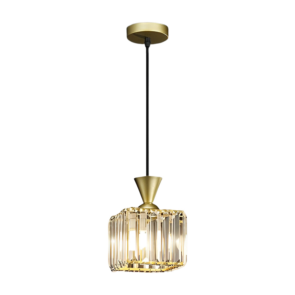 Modern Crystal Pendant Light with 3 Step Dimming Adjustable Hanging Lamp in Black and Gold