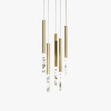 Modern Crystal Plumage LED Pendant Light Vertical Brass Suspension Hanging Lamp