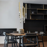 Modern Crystal Plumage LED Pendant Light Vertical Brass Suspension Hanging Lamp