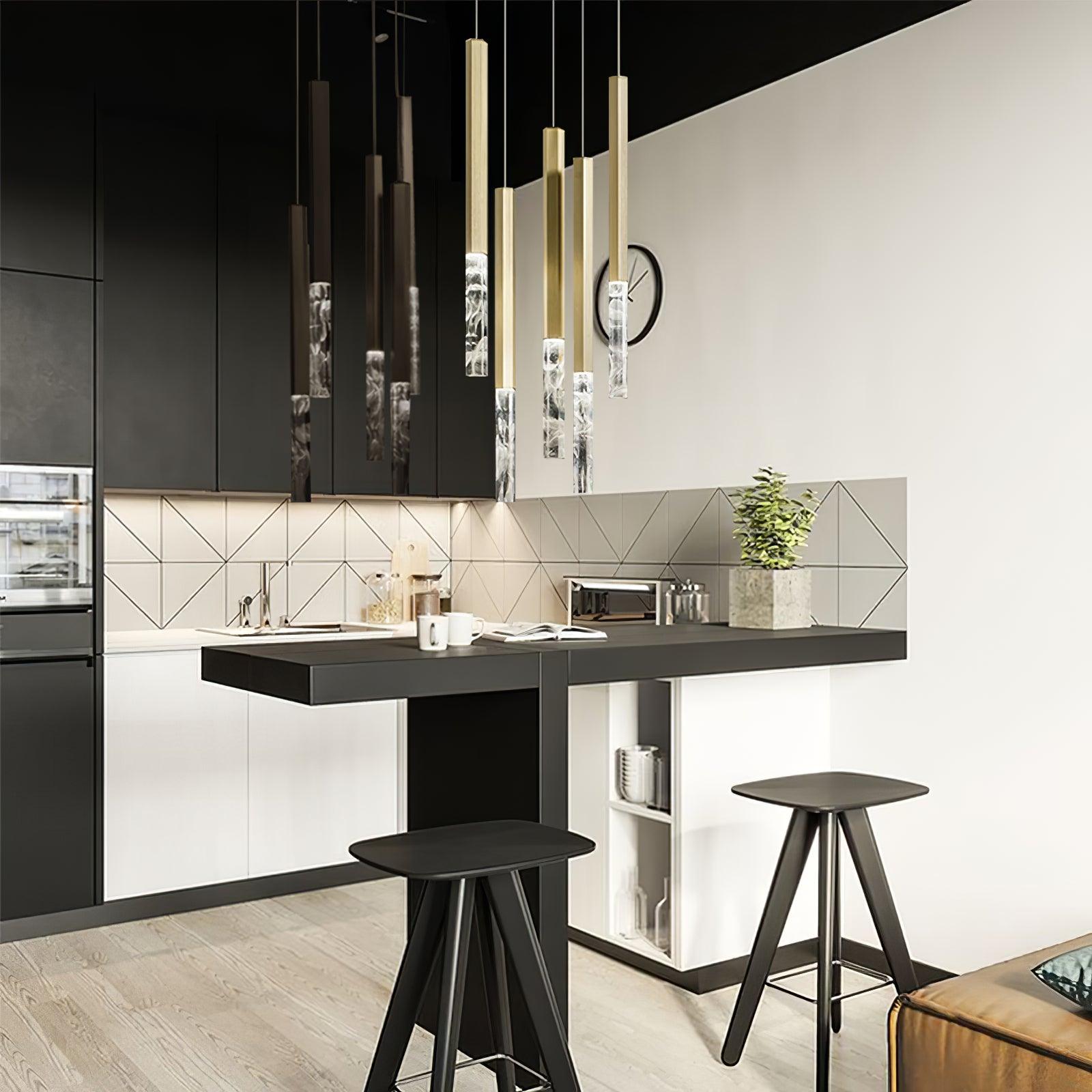 Modern Crystal Plumage LED Pendant Light Vertical Brass Suspension Hanging Lamp