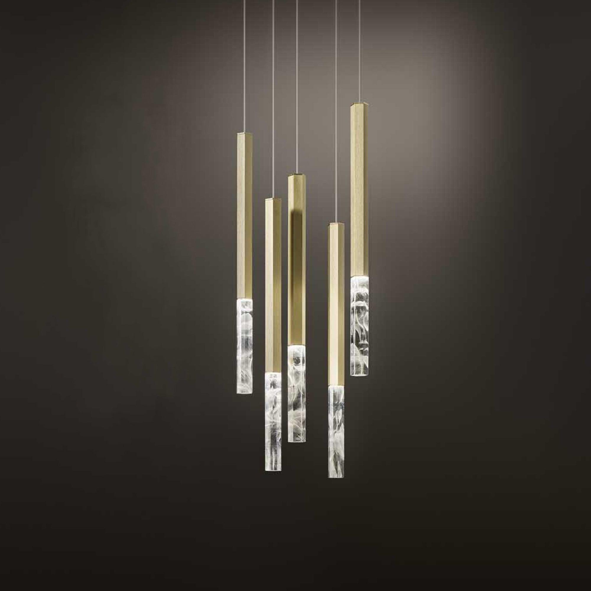Modern Crystal Plumage LED Pendant Light Vertical Brass Suspension Hanging Lamp
