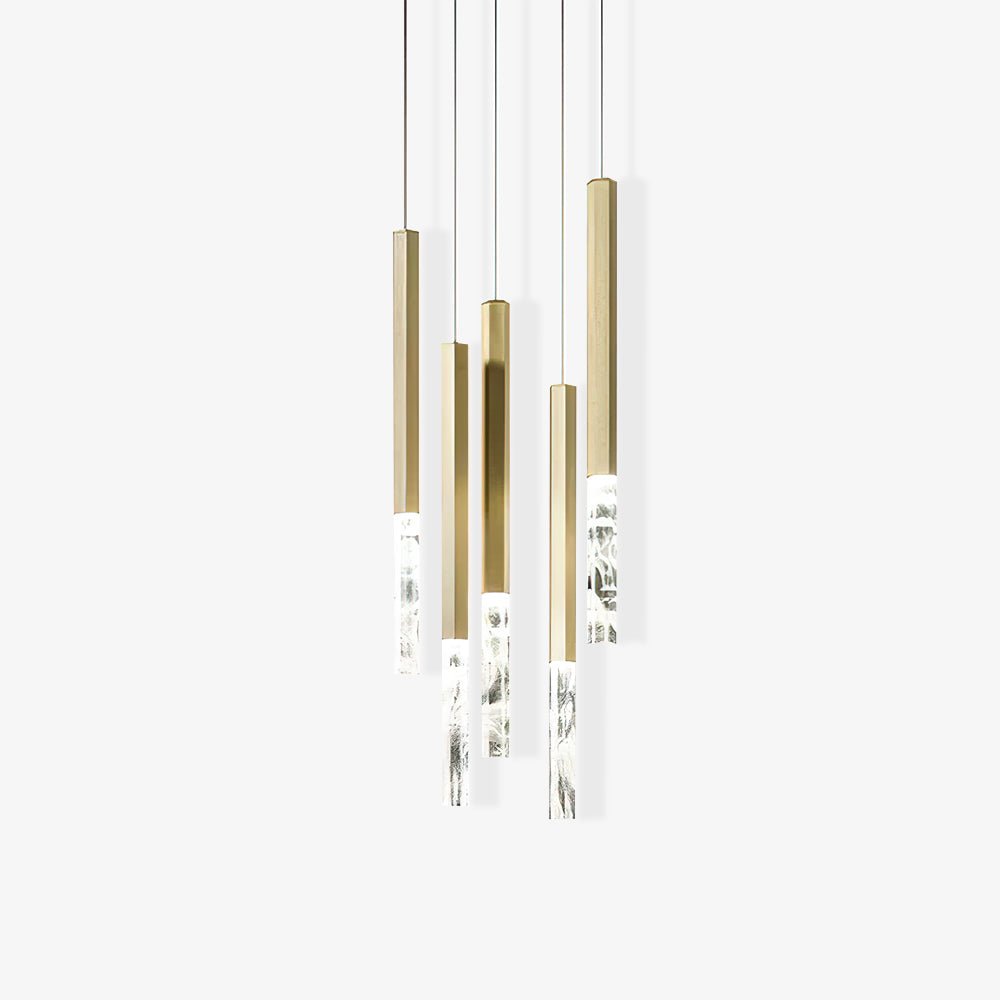 Modern Crystal Plumage LED Pendant Light Vertical Brass Suspension Hanging Lamp