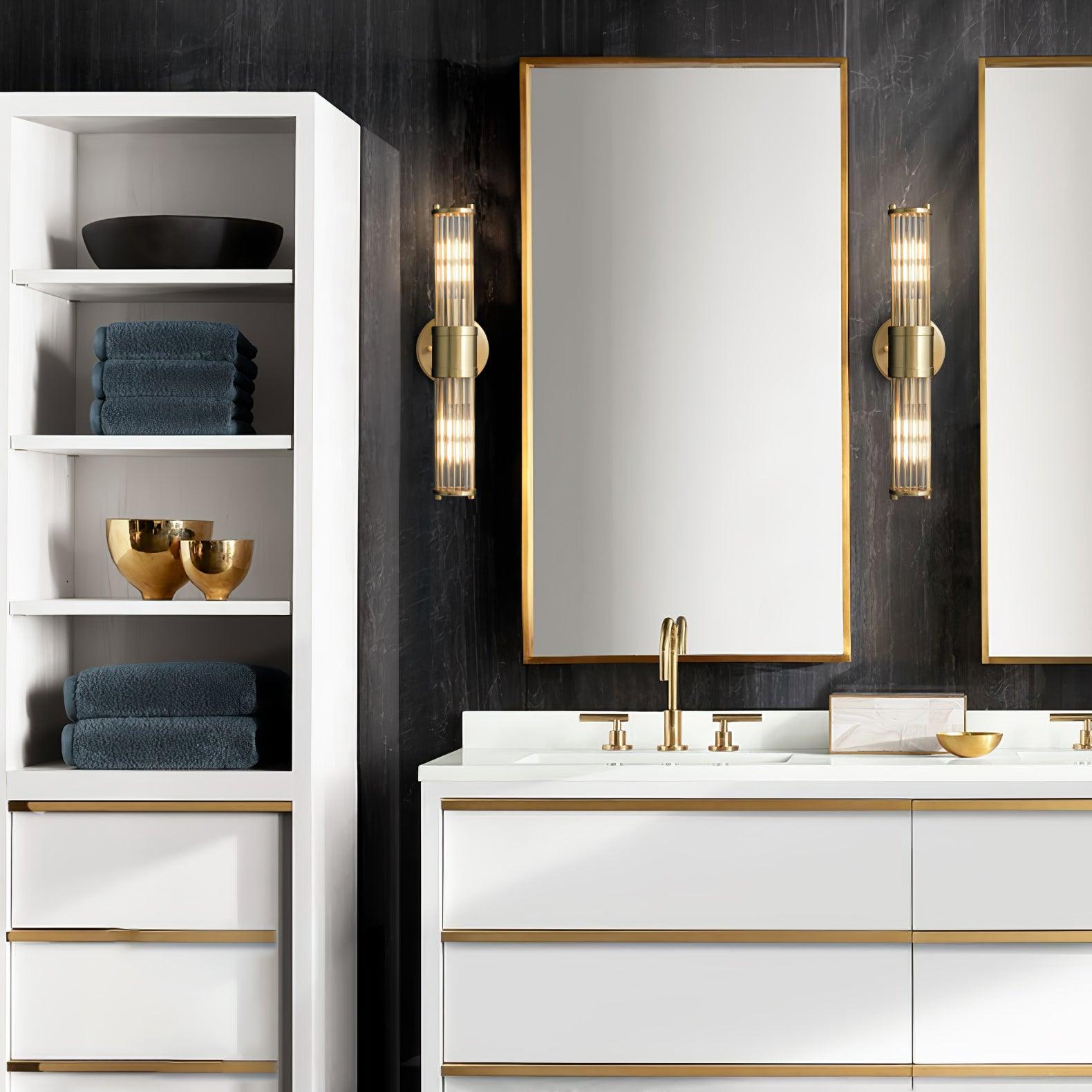 Modern Crystal Rod Cylinder Wall Sconce Brass Indoor Lighting for Living Room and Vanity