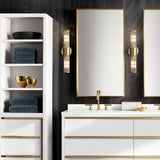 Modern Crystal Rod Cylinder Wall Sconce Brass Indoor Lighting for Living Room and Vanity
