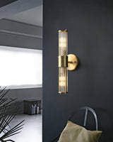 Modern Crystal Rod Cylinder Wall Sconce Brass Indoor Lighting for Living Room and Vanity