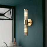 Modern Crystal Rod Cylinder Wall Sconce Brass Indoor Lighting for Living Room and Vanity