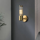 Modern Crystal Rod Cylinder Wall Sconce Brass Indoor Lighting for Living Room and Vanity