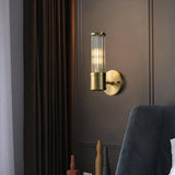 Modern Crystal Rod Cylinder Wall Sconce Brass Indoor Lighting for Living Room and Vanity