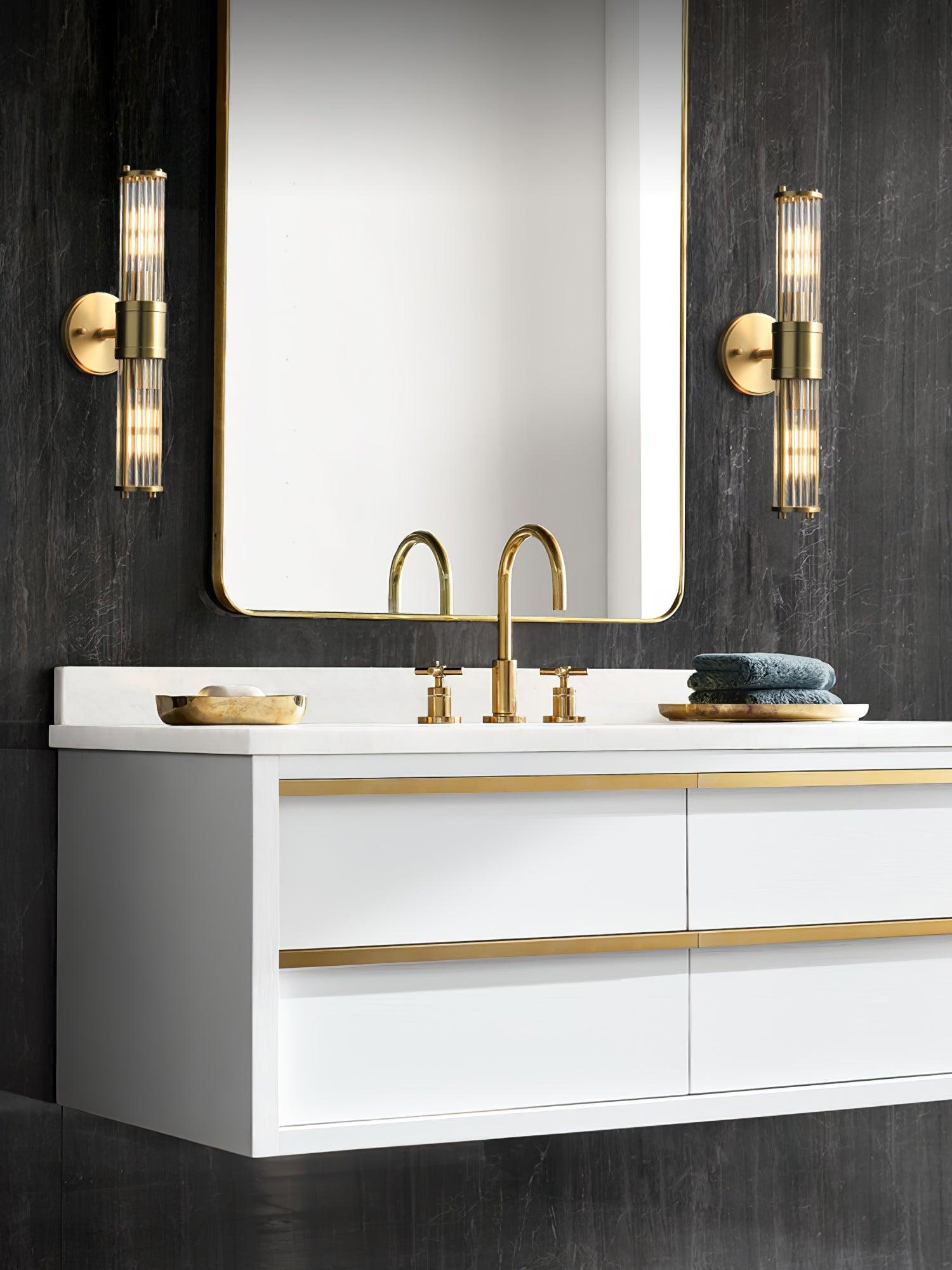 Modern Crystal Rod Cylinder Wall Sconce Brass Indoor Lighting for Living Room and Vanity