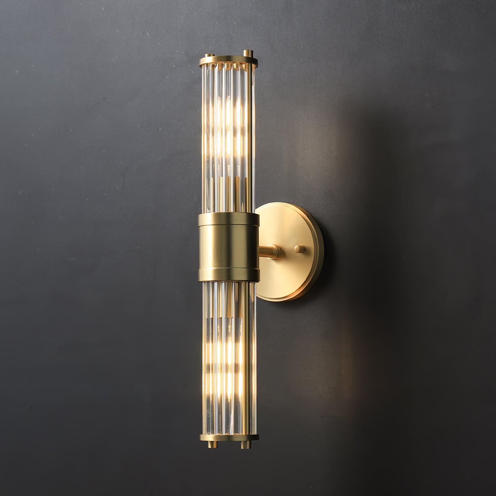 Modern Crystal Rod Cylinder Wall Sconce Brass Indoor Lighting for Living Room and Vanity