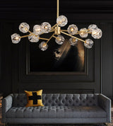 Modern Crystal Sphere Cluster Chandelier Round Brass Pendant Light for Dining Room