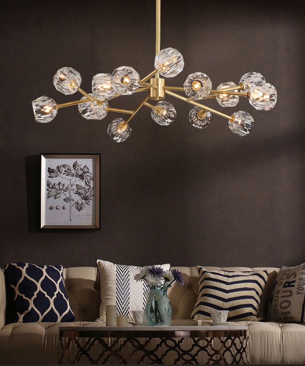 Modern Crystal Sphere Cluster Chandelier Round Brass Pendant Light for Dining Room