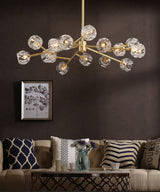 Modern Crystal Sphere Cluster Chandelier Round Brass Pendant Light for Dining Room