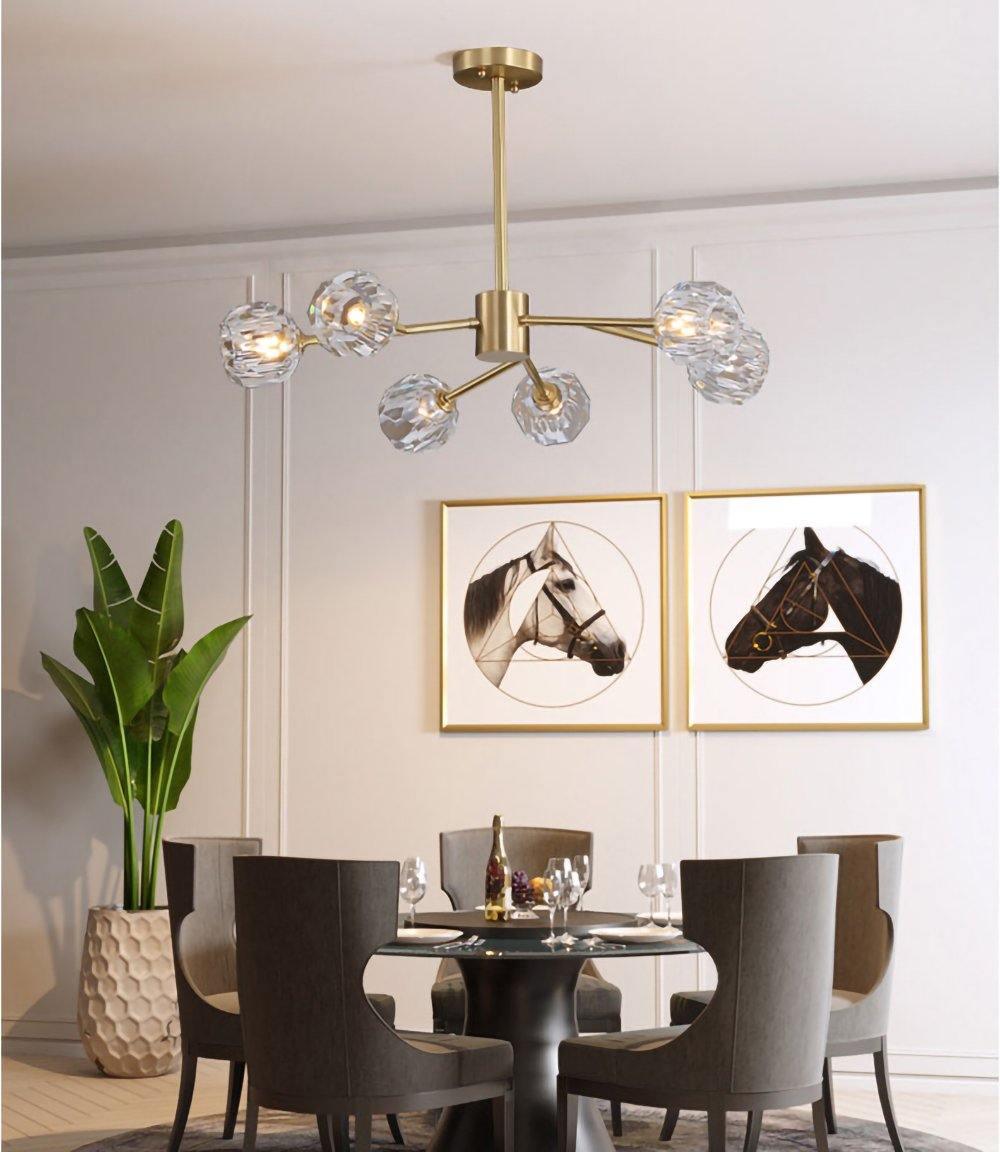 Modern Crystal Sphere Cluster Chandelier Round Brass Pendant Light for Dining Room