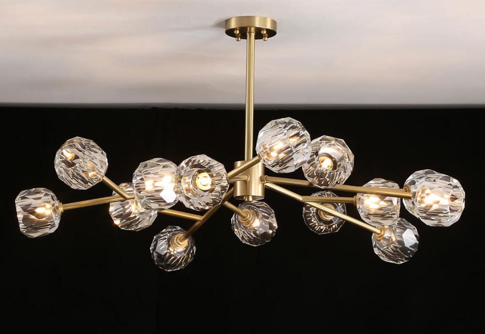 Modern Crystal Sphere Cluster Chandelier Round Brass Pendant Light for Dining Room