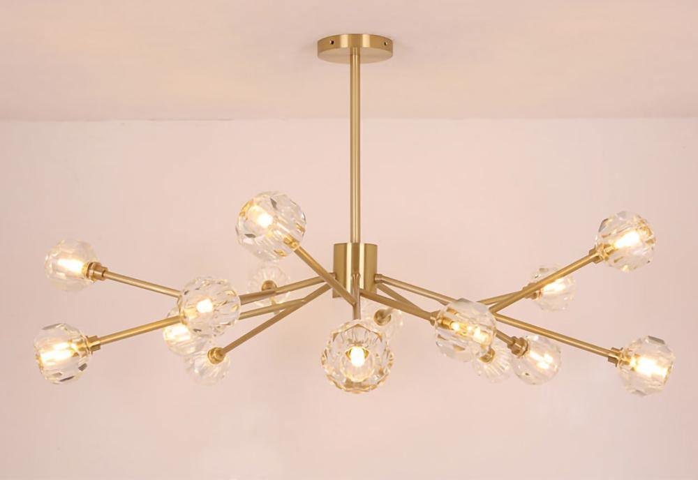 Modern Crystal Sphere Cluster Chandelier Round Brass Pendant Light for Dining Room
