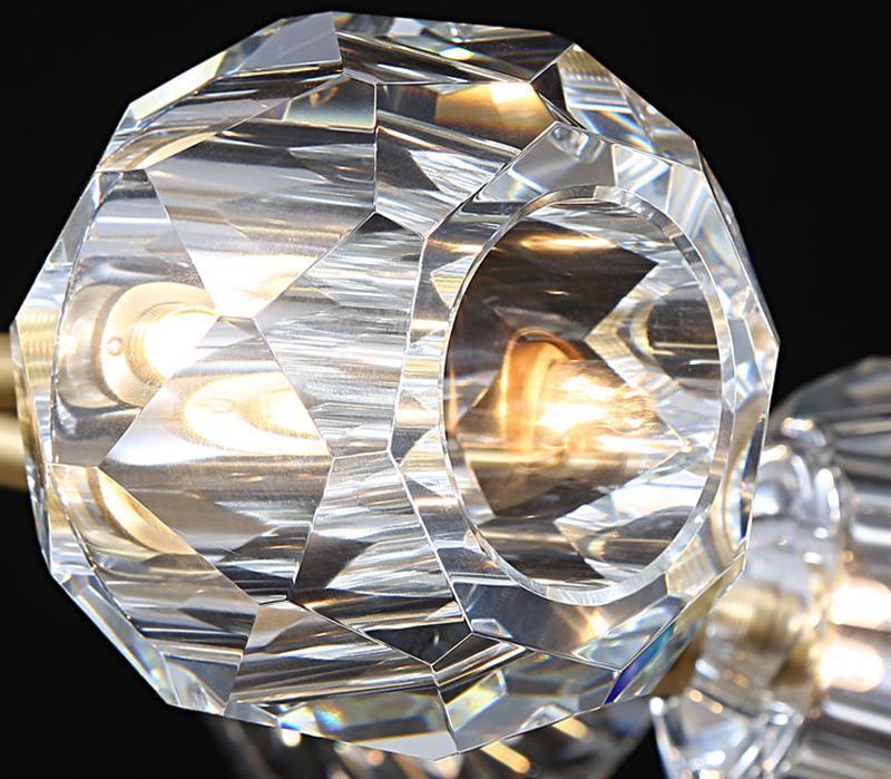 Modern Crystal Sphere Cluster Chandelier Round Brass Pendant Light for Dining Room
