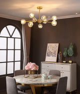 Modern Crystal Sphere Cluster Chandelier Round Brass Pendant Light for Dining Room