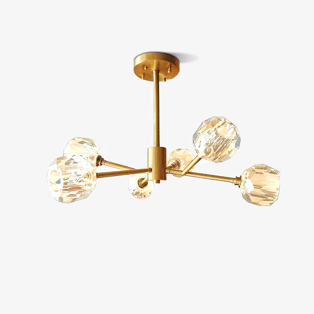 Modern Crystal Sphere Cluster Chandelier Round Brass Pendant Light for Dining Room