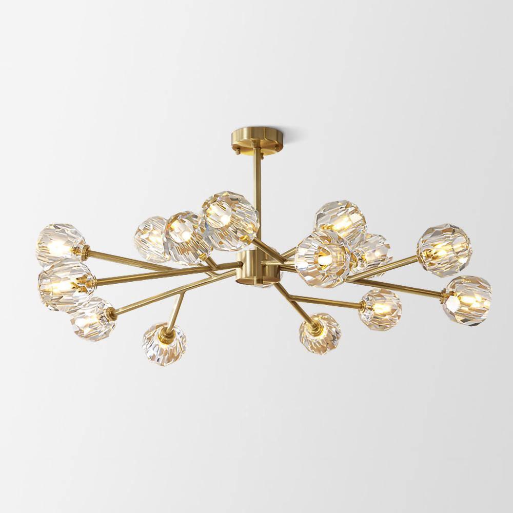 Modern Crystal Sphere Cluster Chandelier Round Brass Pendant Light for Dining Room