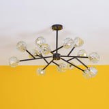 Modern Crystal Sphere Cluster Chandelier Round Brass Pendant Light for Dining Room