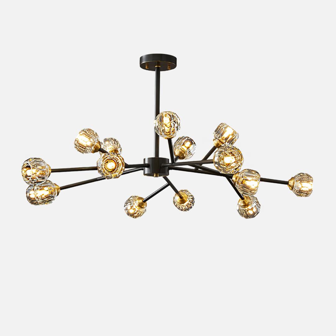 Modern Crystal Sphere Cluster Chandelier Round Brass Pendant Light for Dining Room