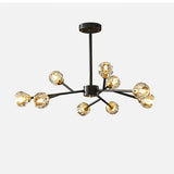 Modern Crystal Sphere Cluster Chandelier Round Brass Pendant Light for Dining Room