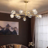 Modern Crystal Sphere Cluster Chandelier Round Brass Pendant Light for Dining Room
