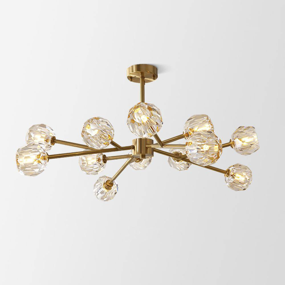 Modern Crystal Sphere Cluster Chandelier Round Brass Pendant Light for Dining Room