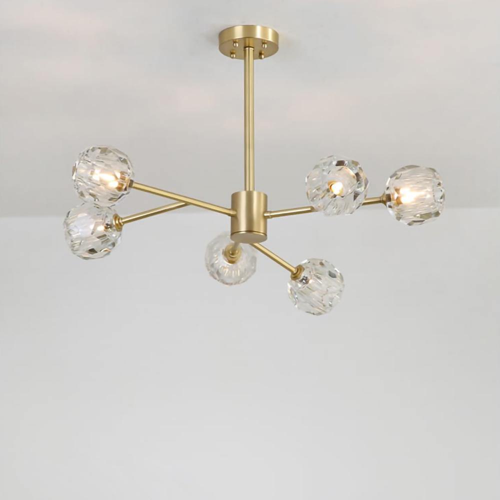 Modern Crystal Sphere Cluster Chandelier Round Brass Pendant Light for Dining Room