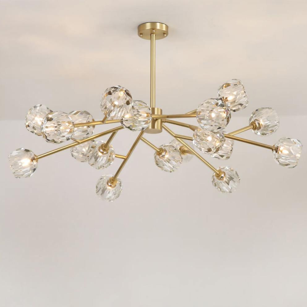 Modern Crystal Sphere Cluster Chandelier Round Brass Pendant Light for Dining Room
