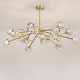 Modern Crystal Sphere Cluster Chandelier Round Brass Pendant Light for Dining Room