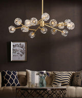 Modern Crystal Sphere Cluster Chandelier Round Brass Pendant Light for Dining Room