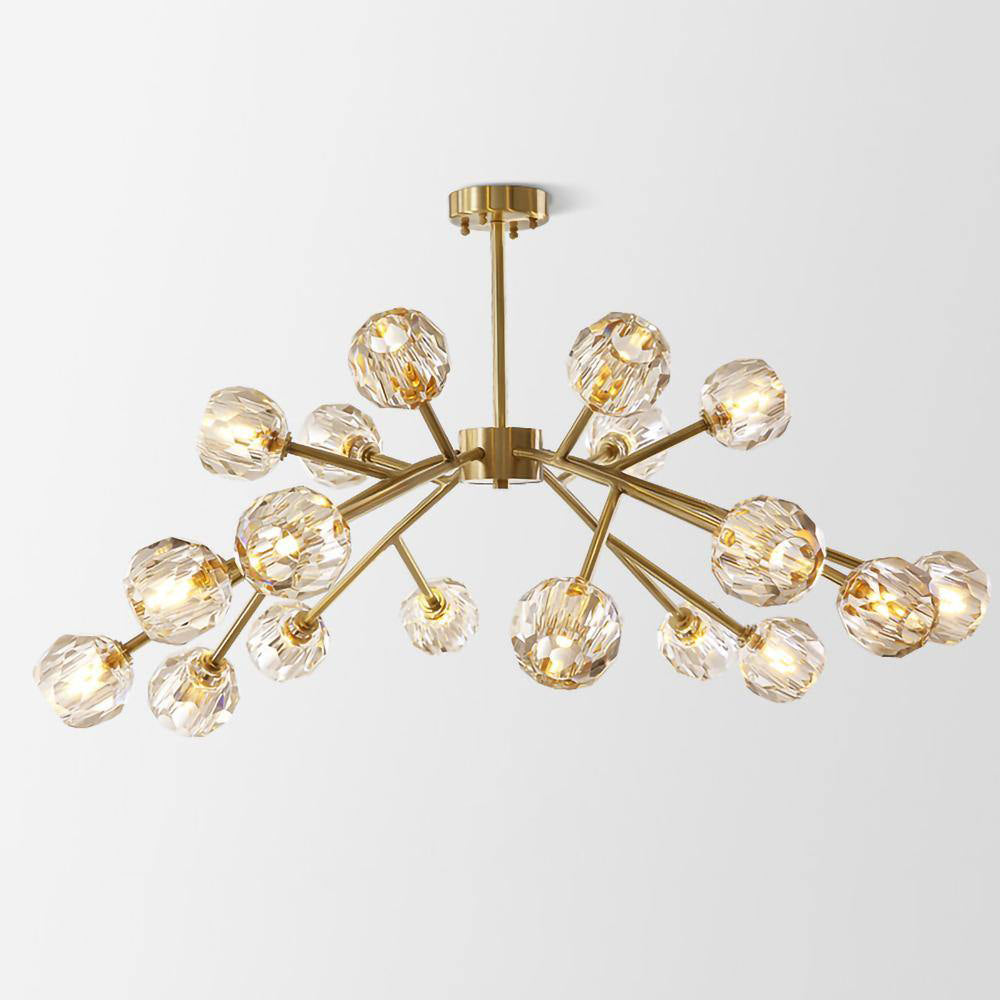 Modern Crystal Sphere Cluster Chandelier Round Brass Pendant Light for Dining Room