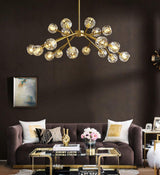Modern Crystal Sphere Cluster Chandelier Round Brass Pendant Light for Dining Room