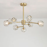 Modern Crystal Sphere Cluster Chandelier Round Brass Pendant Light for Dining Room