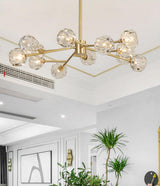 Modern Crystal Sphere Cluster Chandelier Round Brass Pendant Light for Dining Room