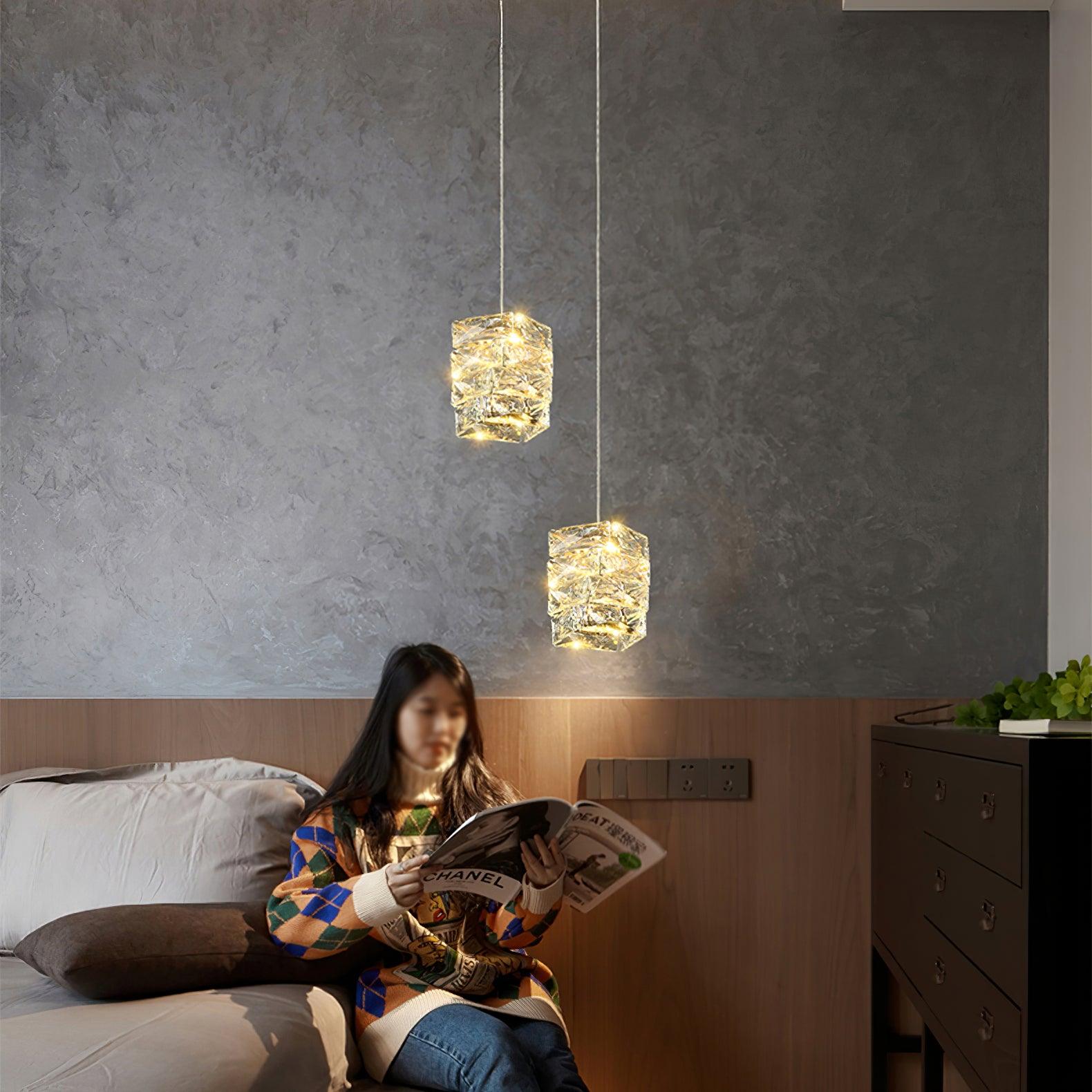 Modern Crystal Tube Pendant Light Silver Finish LED Hanging Lamp for Luxury Interior Decor