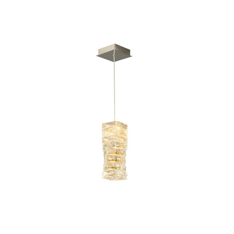 Modern Crystal Tube Pendant Light Silver Finish LED Hanging Lamp for Luxury Interior Decor