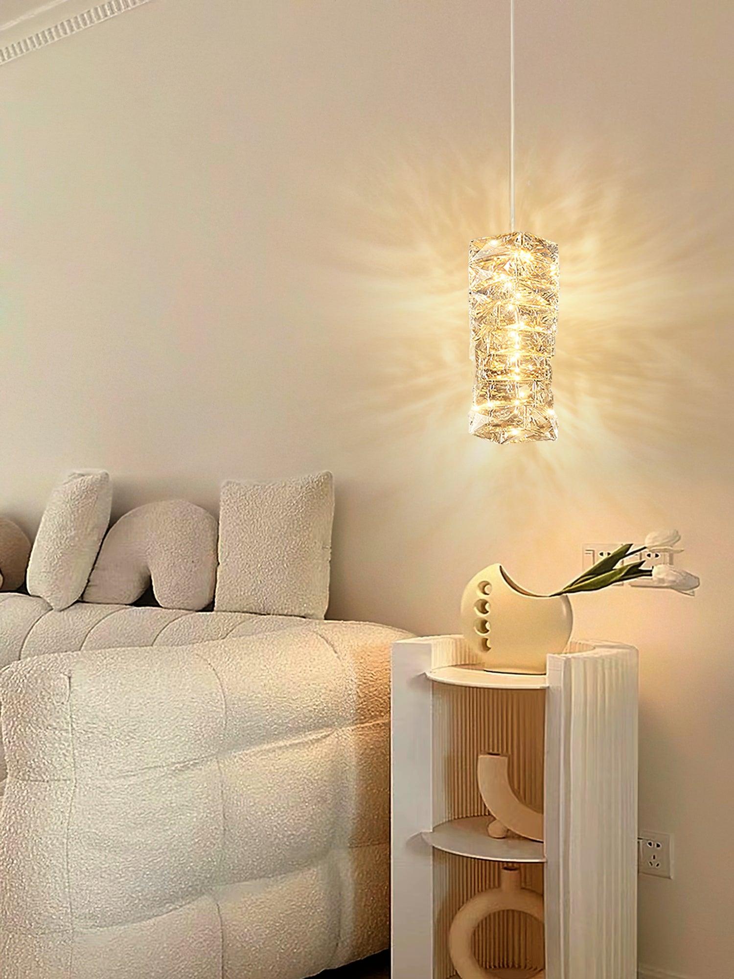 Modern Crystal Tube Pendant Light Silver Finish LED Hanging Lamp for Luxury Interior Decor